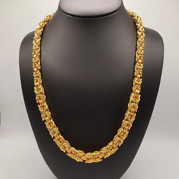 VTG 1990s Graduated Byzantine-Style Chunky Gold-Tone Chain Necklace, 23" Matinee - Picture 1 of 6